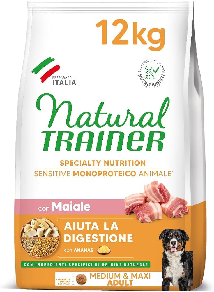 natural trainer adult medium/maxi con maiale e cereali integrali