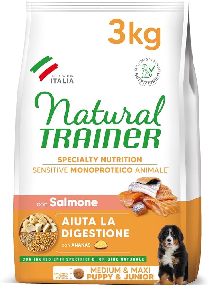 natural trainer puppy & junior 2 mesi con salmone e cereali integrali