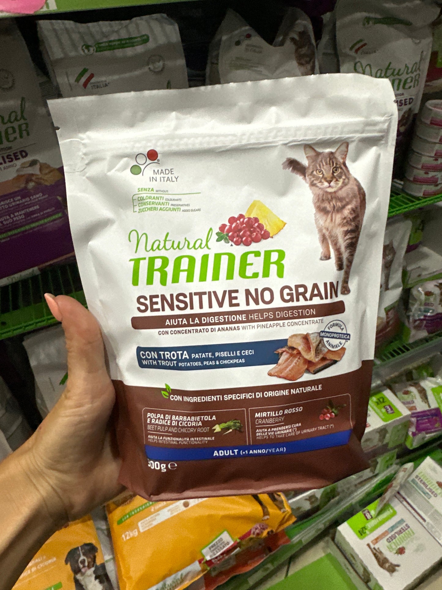 natural trainer sensitive no grain (+1 anno) con trota, patate, piselli e ceci