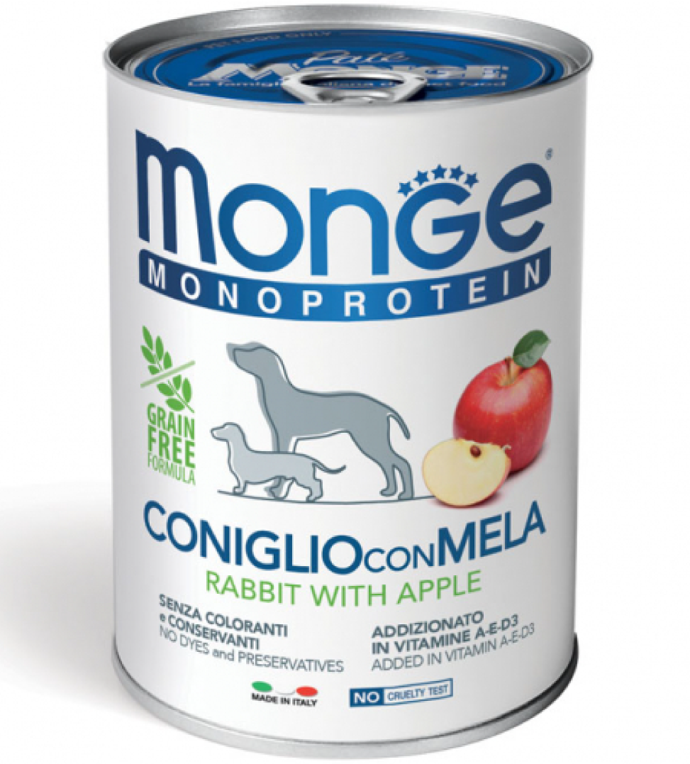 monge monoproteico frutta coniglio mela 400 gr lattina