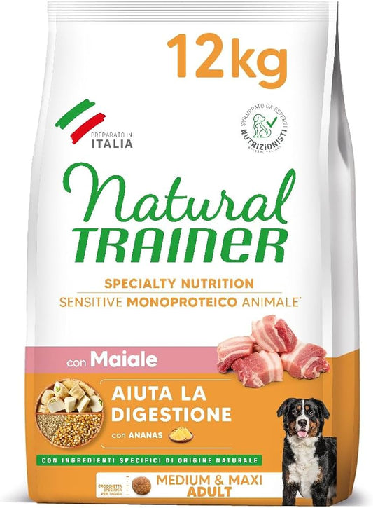 natural trainer adult medium/maxi con maiale e cereali integrali