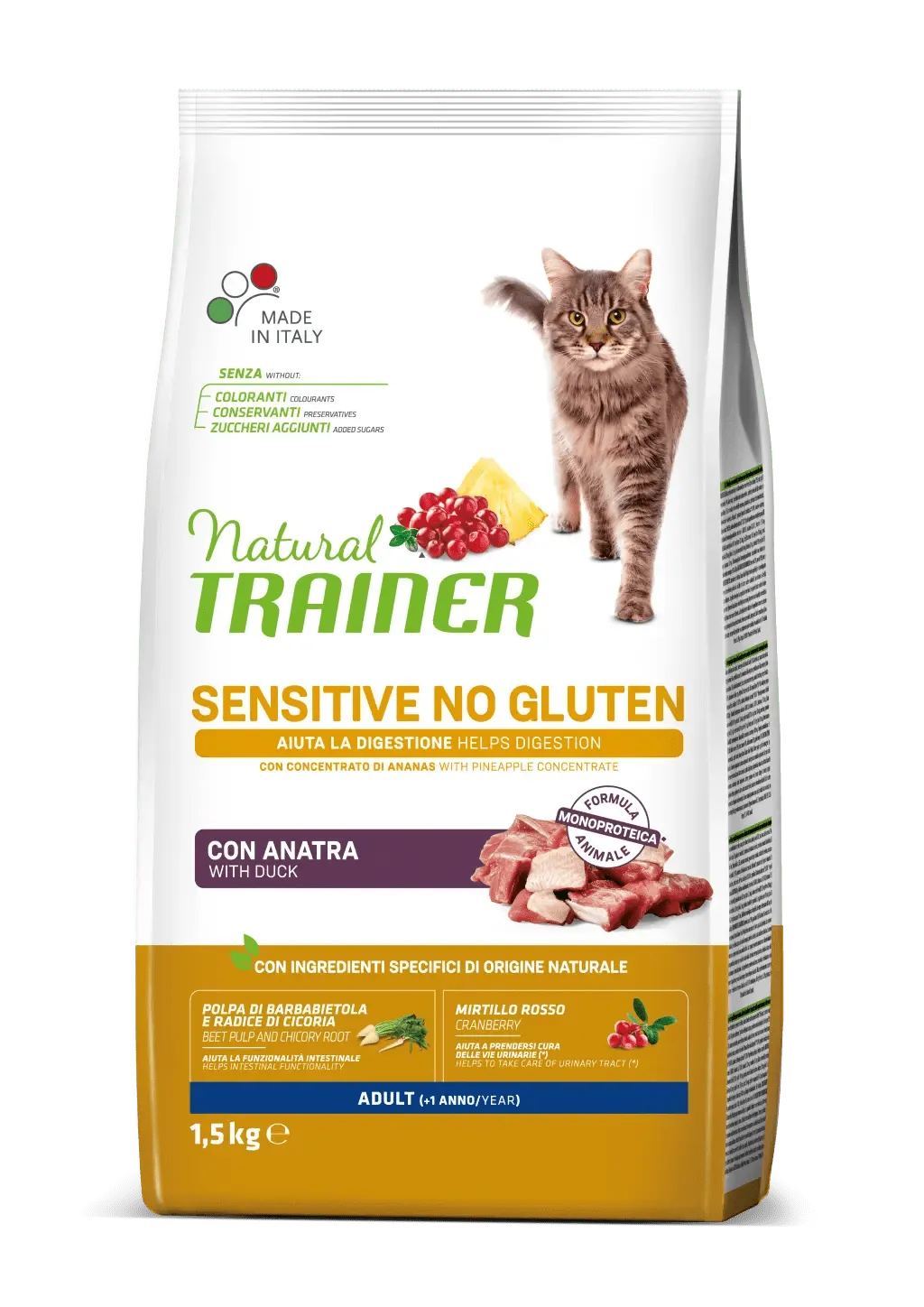 natural trainer sensitive no gluten (+1 anno) con anatra e concetrato di ananas