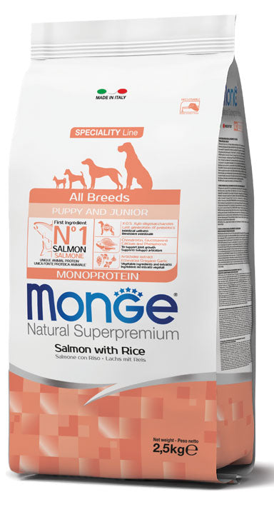 monge dog puppy e junior monoprotein salmone e riso