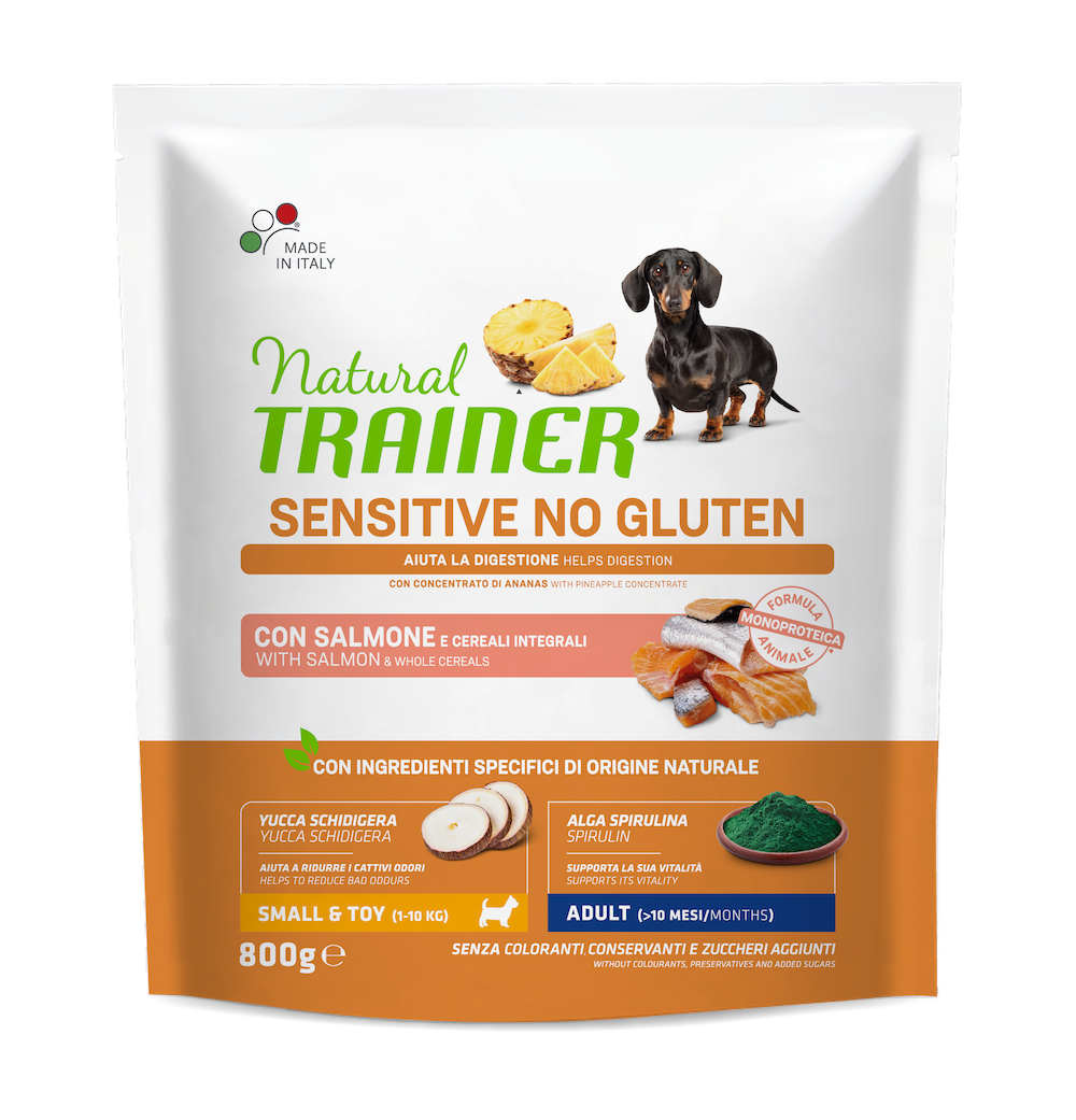 natural trainer adult mini con salmone e cereali integrali
